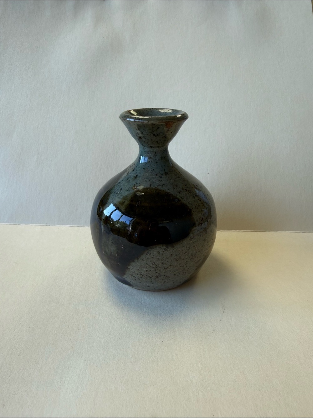 Artisan Signed Handcrafted Hand Thrown Pottery Ceramic Neutral Tone Bud Vase.
